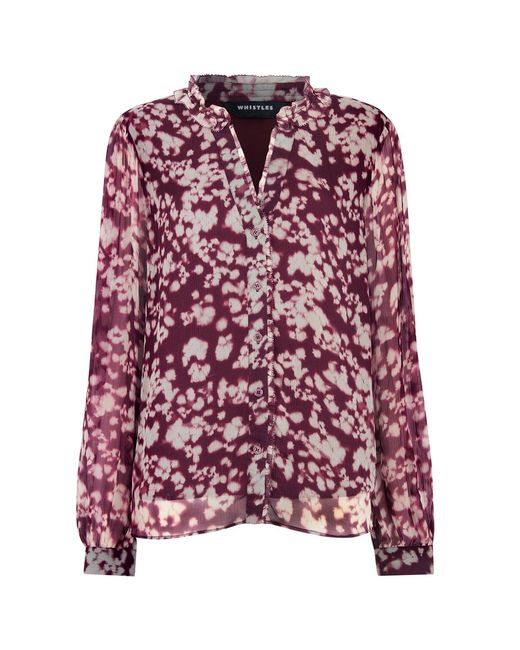Whistles Purple Inky Floral Long Sleeve Blouse Multi