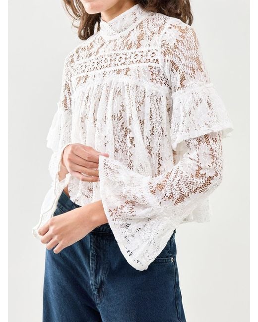 Free People White Lilabeth Lace Top