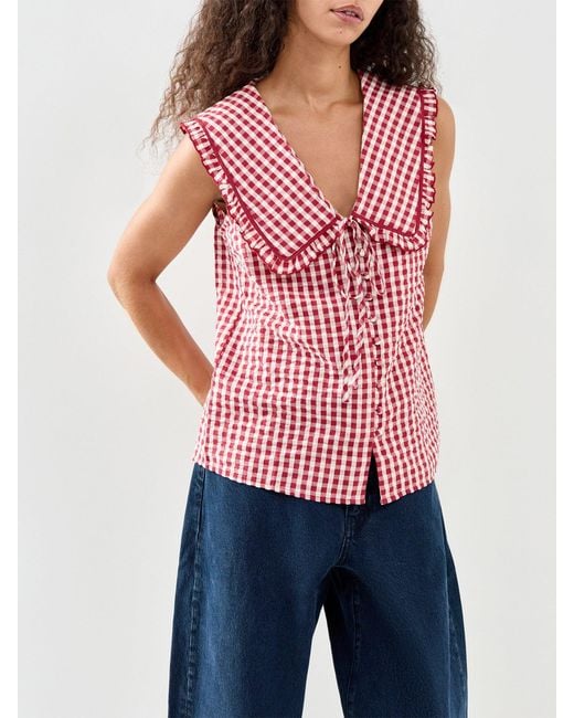Nobody's Child Red Blair Ruffle Collar Button Through Top