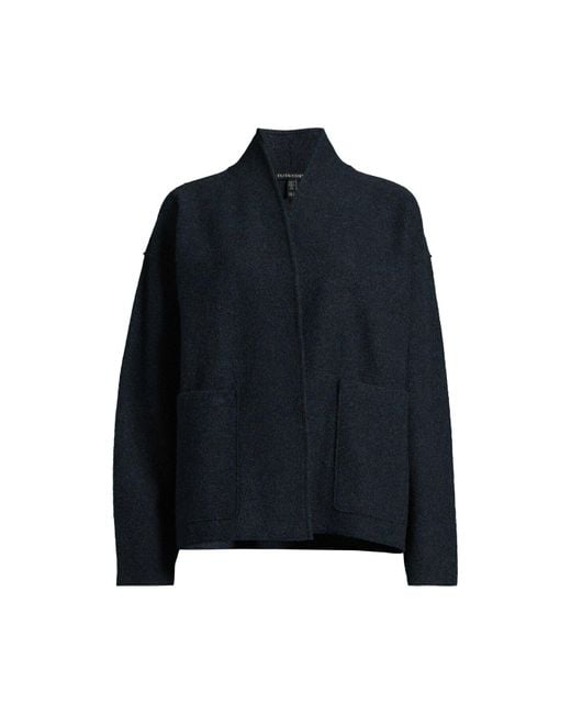 Eileen Fisher Blue Women's High Collar Jacket With Pockets