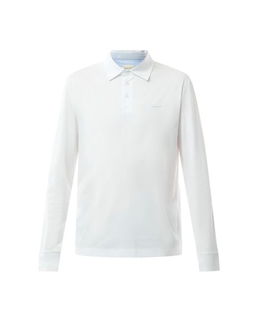 Gant White Men's Mercerized Jersey Long Sleeve Polo Shirt for men