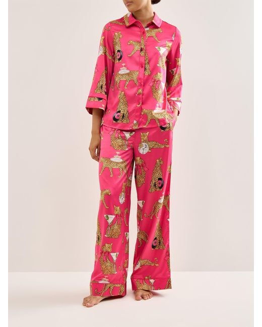 Chelsea Peers Pink Cocktail Leopard Pyjama Set