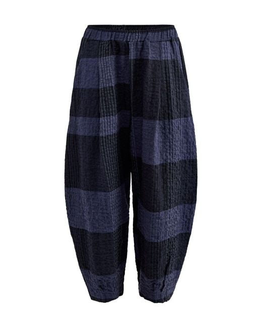 Mama B. Blue Check Barrel Leg Trousers Jeans
