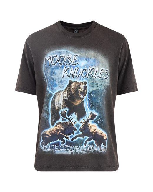 Moose Knuckles Black Into The Wild Graphic T-Shirt for men