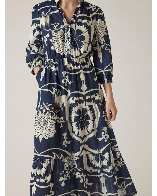 James Lakeland Blue Ornamental Tiered Midi Dress