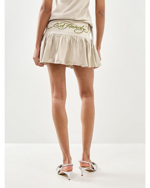 Ed Hardy Natural Broken Hearts Ruffle Mini Skort