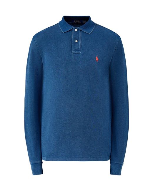 Polo Ralph Lauren Blue Custom Fit Long Sleeve Polo Shirt for men