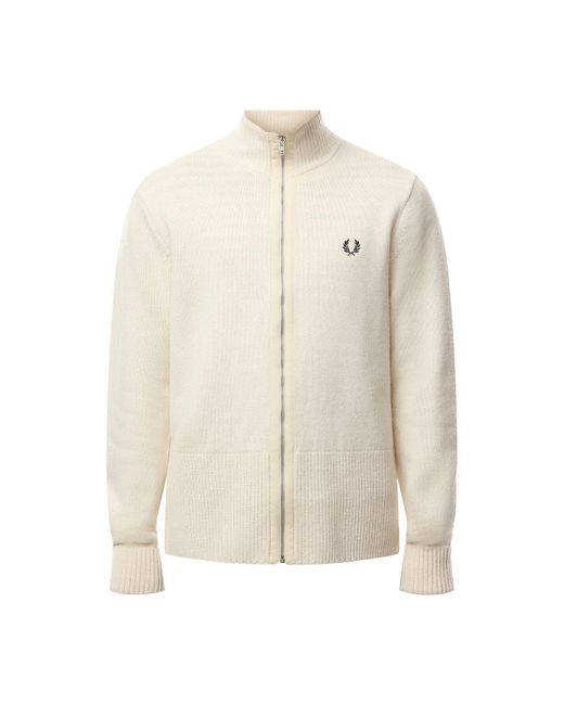 Fred Perry White Chunky Rib Zip Through Cardigan for men