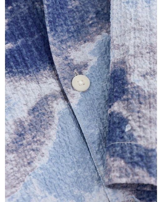 Wax London Blue Didcot Watercolour Print Short Sleeve Shirt for men