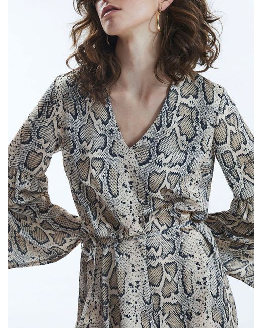 James Lakeland Gray Python Print Belted Dress