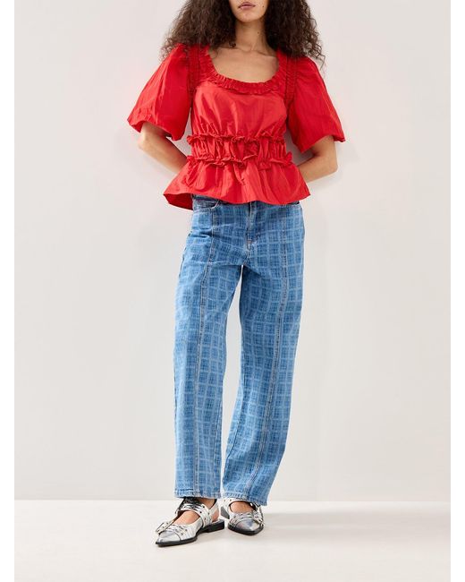 Damson Madder Blue Everly Ruffle Tafetta Blouse