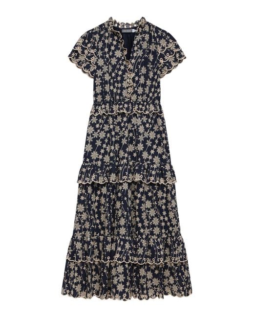 mint velvet navy floral print midi dress Mint Velvet Blue Floral Print Midi Dress | Size 6 | Blue | Short Sleeve