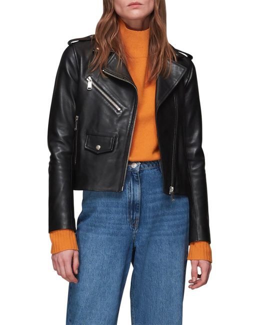 Whistles Black Women's Agnes Pocket Leather Jacket