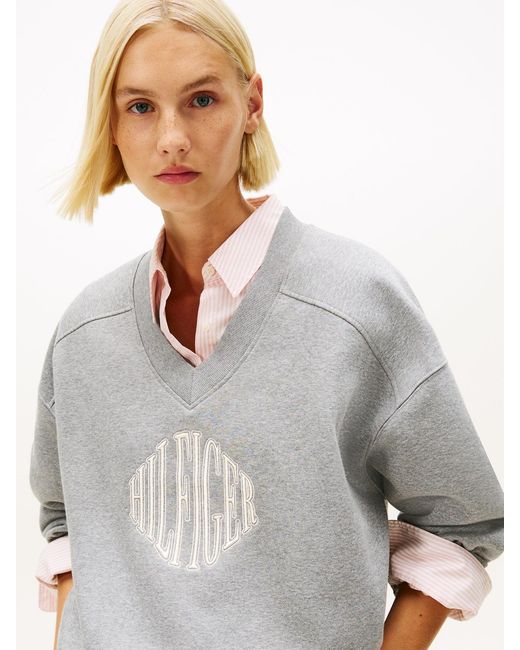 Tommy Hilfiger Gray Logo V-Neck Sweatshirt