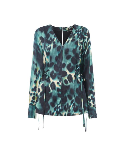 Whistles Blue Women's Misty Leopard V Neck Blouse