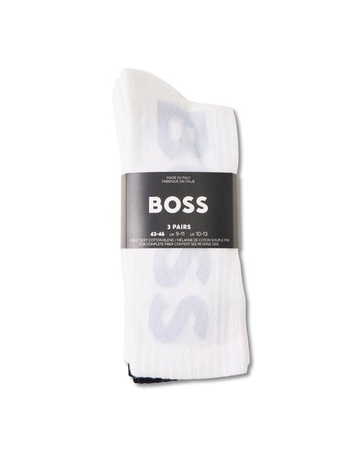 Boss White Rib Logo Socks 3 Pack Multi for men