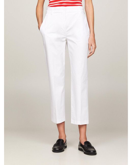 Tommy Hilfiger White Cotton Blend Slim Fit Straight Leg Chinos