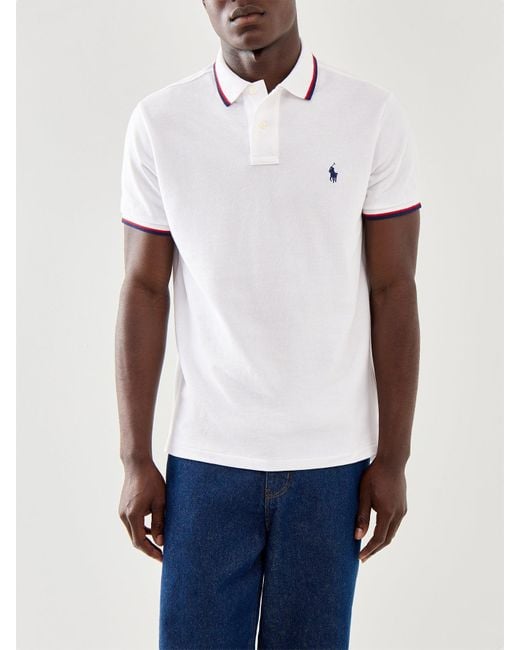 Polo Ralph Lauren Blue Mesh Tipped Short Sleeve Custom Fit Polo Shirt for men