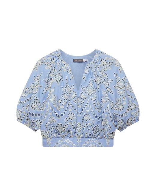 Mint Velvet Blue Women's Broderie Puff Sleeve Top
