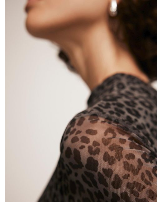 Mint Velvet Leopard Print Mesh Midi Dress in Black | Lyst UK