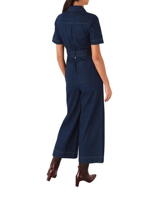 Whistles Blue Pintuck Belted Jumpsuit