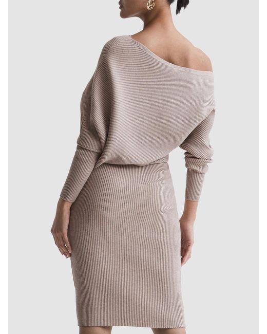 Reiss Gray Lara Off-The-Shoulder Ribbed Midi Dress