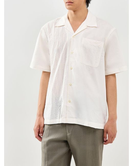 SELECTED White Jax Broderie Short Sleeve Shirt Cream for men