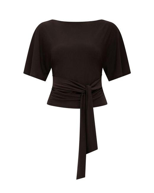 Forever New Black Paige Flutter Sleeves Tie Back Top