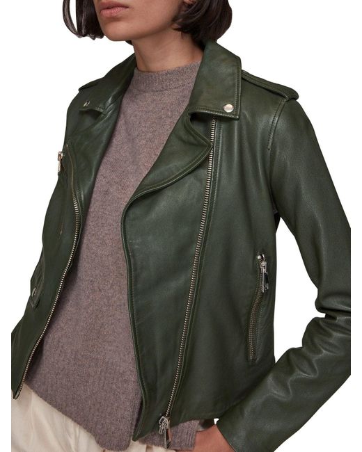 Whistles Green Women's Agnes Pocket Leather Jacket