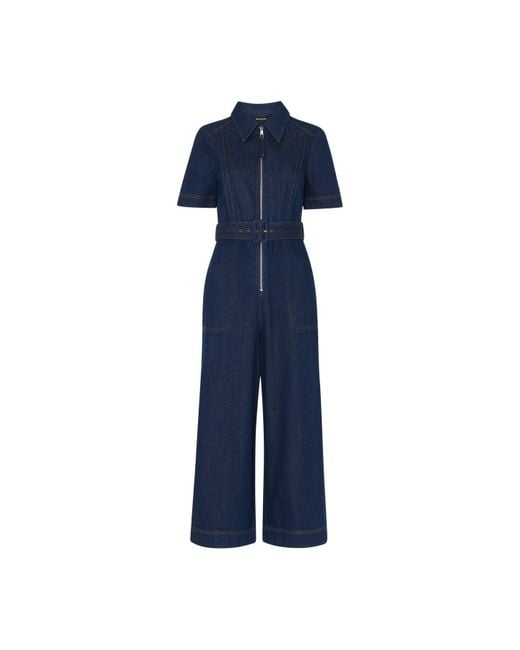 Whistles Blue Pintuck Belted Jumpsuit
