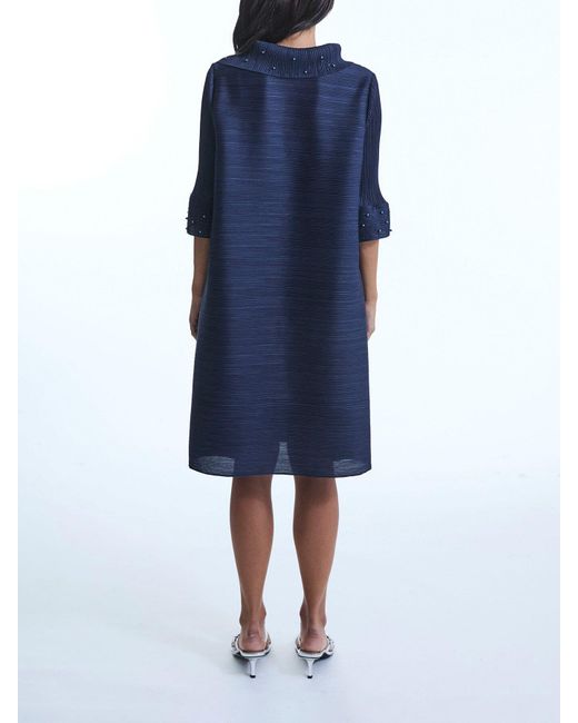 James Lakeland Blue Split Collar Embelished Sleeve Dress
