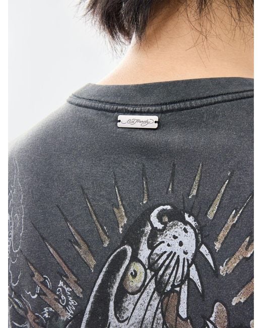 Ed Hardy Gray Dragon Panther Graphic T-Shirt for men