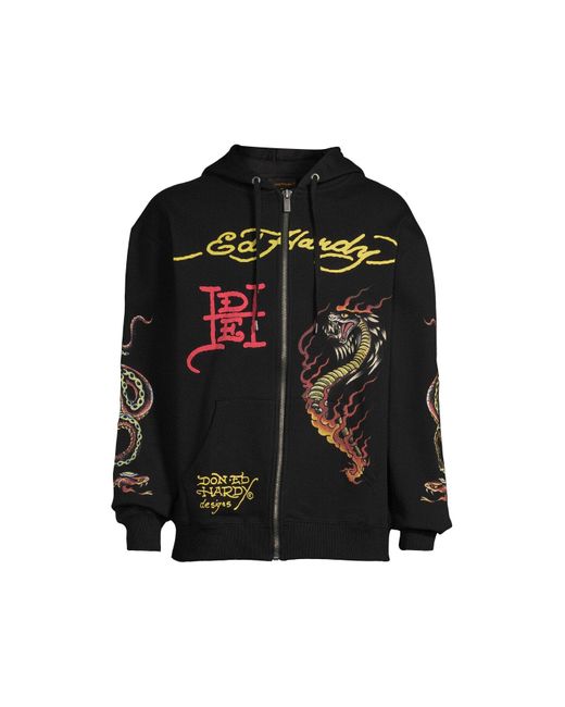 Ed Hardy Black Men's Double Venom Zip Through Hoodie for men
