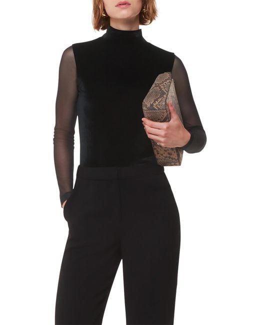 Whistles Black Women's Velvet Mesh Sleeve Top