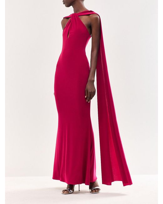 Club L London Pink Rhoda Twist Halterneck Cape Maxi Dress
