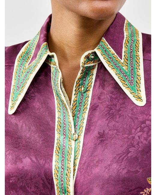 ALÉMAIS Purple Ruthie Silk Blend Shirt, Viscose/Silk