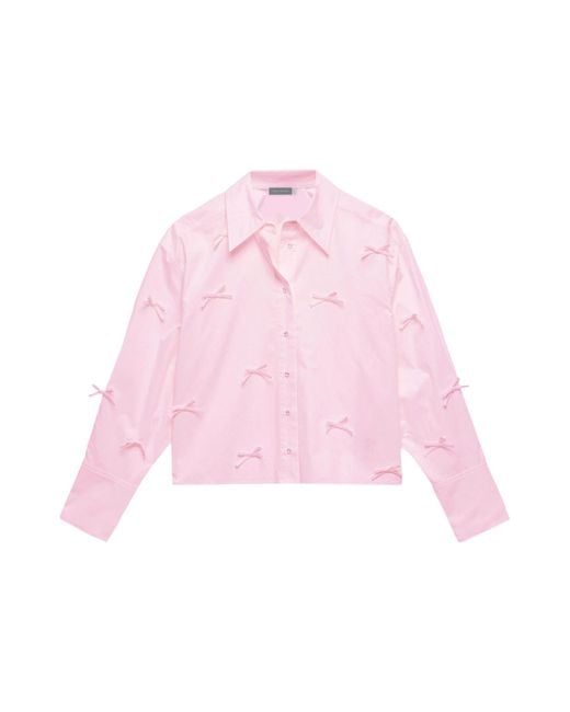 Mint Velvet Pink Women's Bow Detail Cropped Shirt