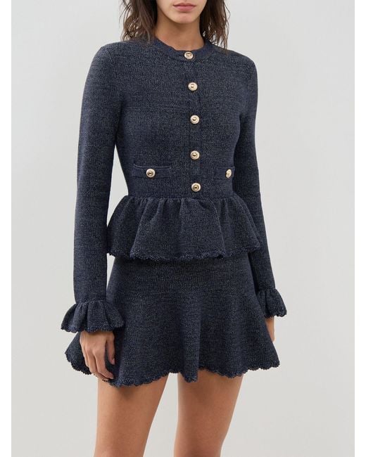 Self-Portrait Blue Textured Knit Mini Dress