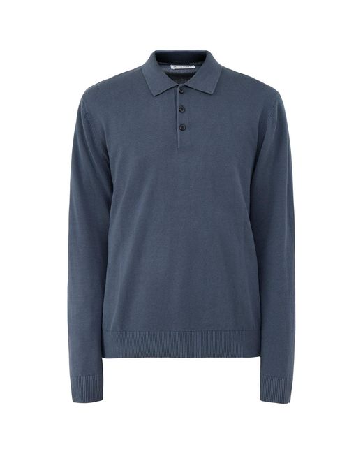 Jack & Jones Blue Organic Knitted Long-Sleeved Polo Shirt for men