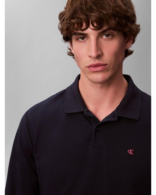 Calvin Klein Blue Long Sleeve Piqué Polo Shirt for men