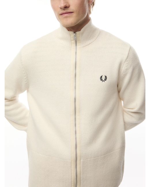 Fred Perry White Chunky Rib Zip Through Cardigan for men