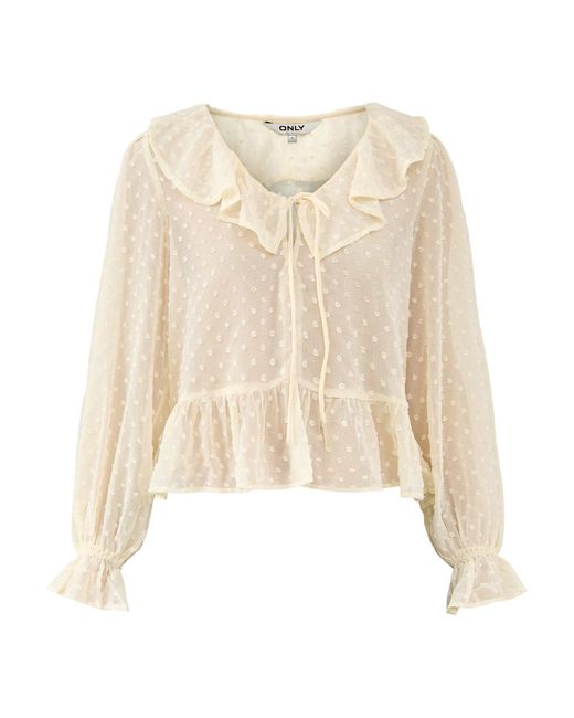 ONLY Natural Isla Long Sleeve Frill Dobby Top Cream
