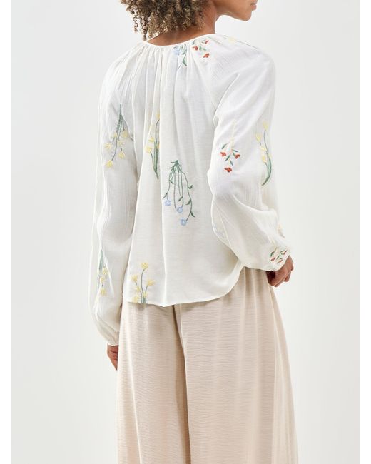 Vero Moda White Lina Embroidered Long Sleeve Blouse