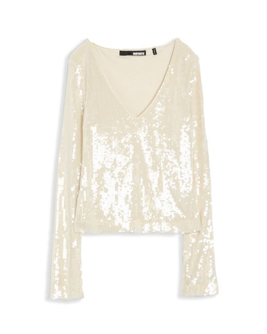 ROTATE BIRGER CHRISTENSEN White Women's Sequin V-neck Top