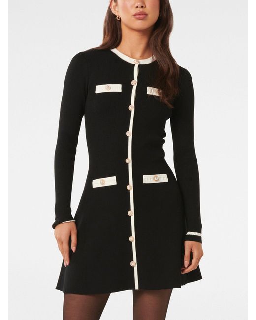 Forever New Black Kerry Contrast Long Sleeves Knit Mini Dress