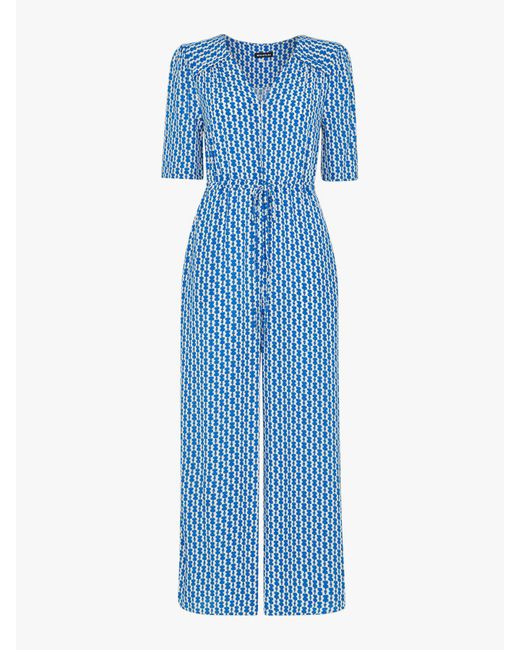 Whistles Blue Oversized-collar Relaxed Woven Jumpsuit
