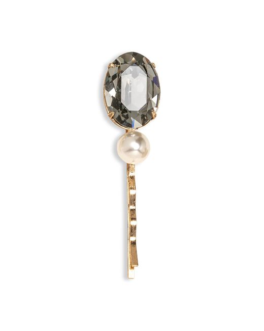 Jennifer Behr White Women's Tula Oval Crystal And Pearl Bobby Pin