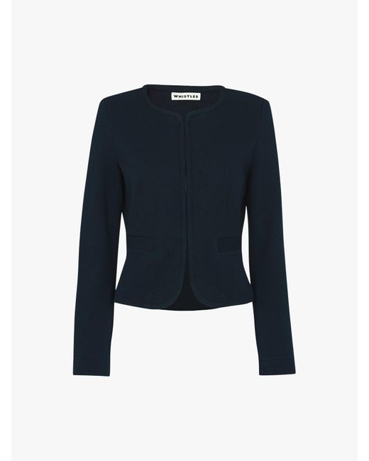 Whistles Blue Women's Collarless Jersey Jacket