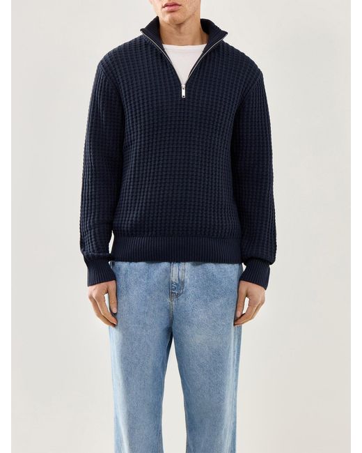 SELECTED Blue Knit Structure Half Zip for men