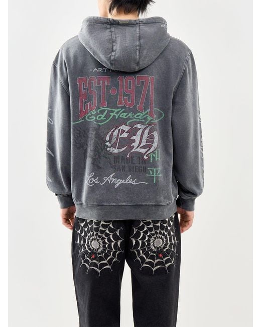 Ed Hardy Gray Art For Life Tattoo Zip Hoodie for men